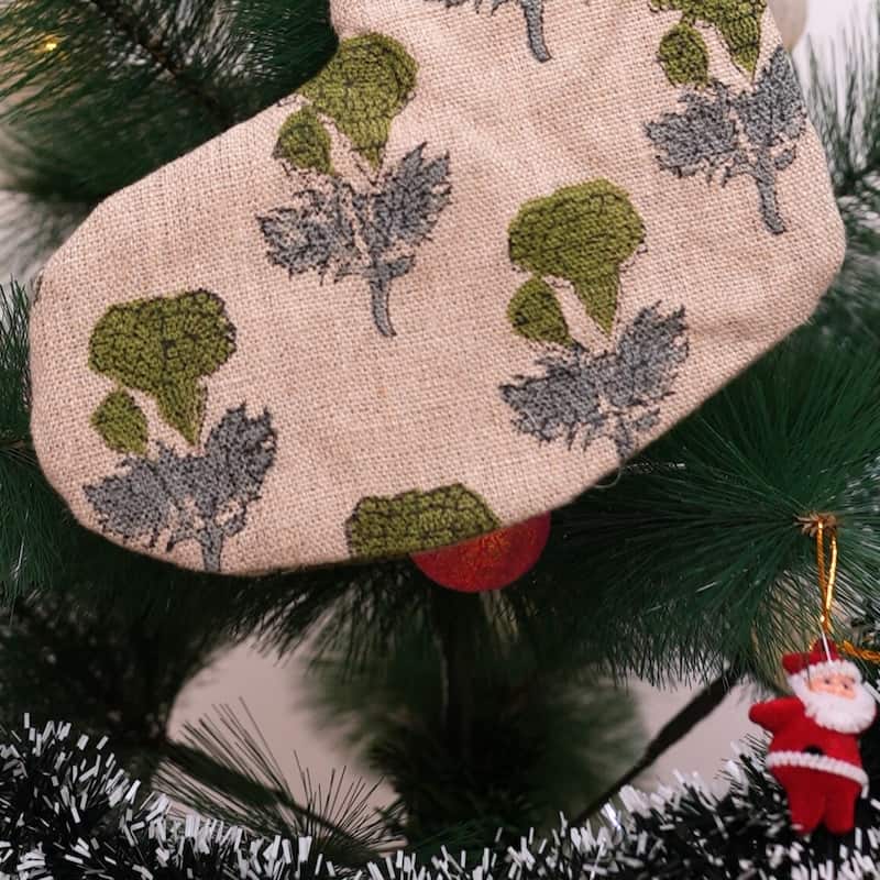 Fabdivine 16x6.5 Inches Hand Floral Block Print Christmas Stockings Tassle and Loop Perfect for Gift - 16"X6.5"