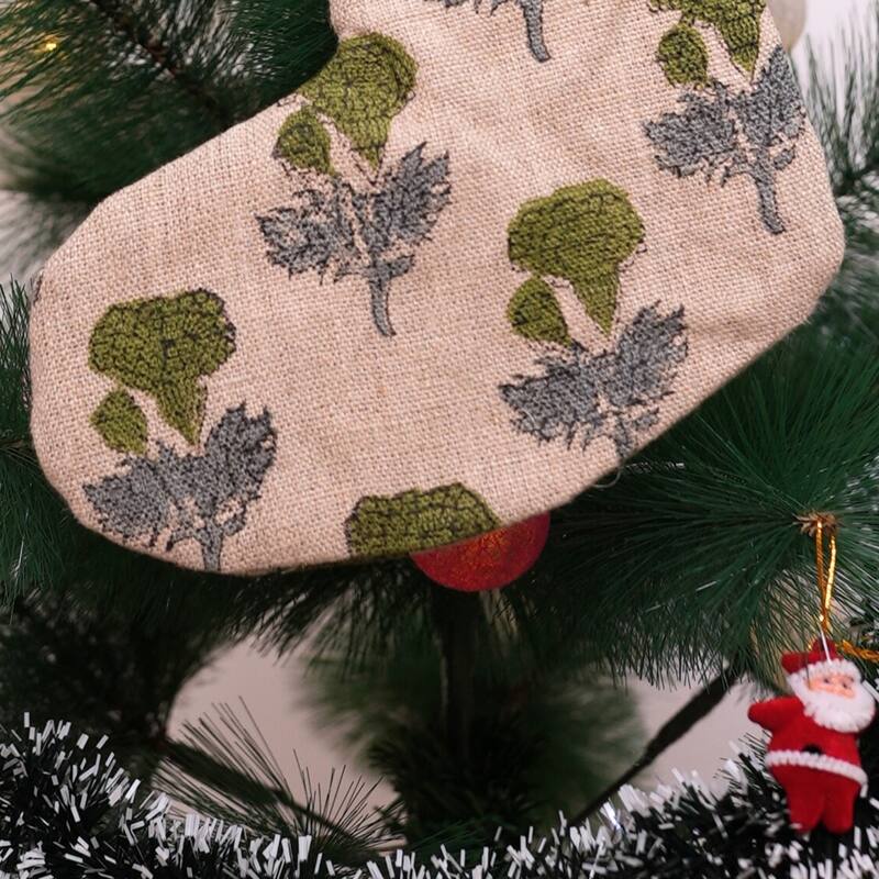 Fabdivine Handmade Christmas Stocking Floral Block Print 10X4.5 Inch Tassel Loop for Home Décor - 10"X4.5"