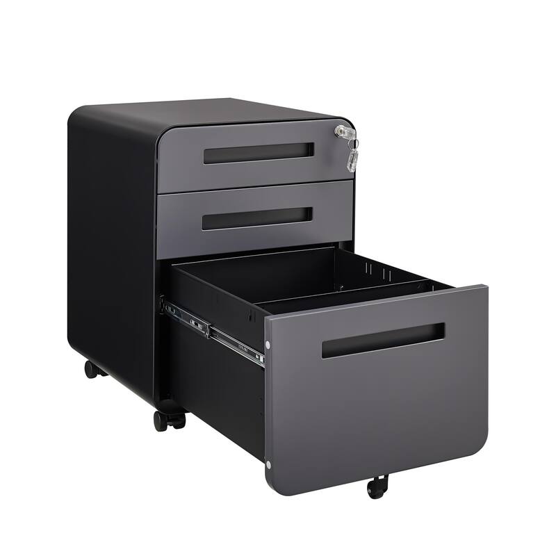 Rounded 3 drawer mobile filing cabinet, simple style multifunctional legal/letter/A4 file storage cabinet