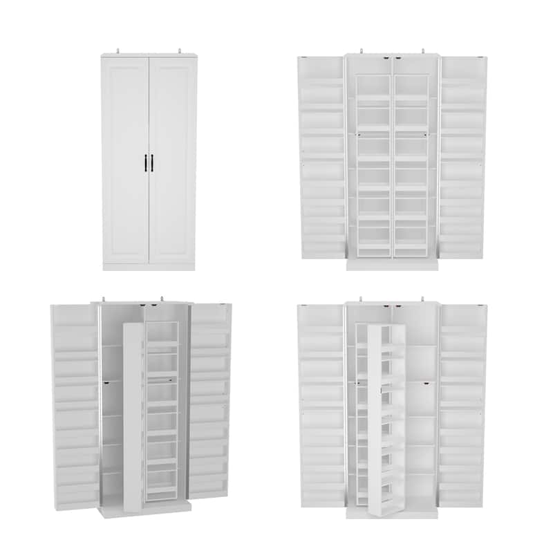 Maximize Kitchen Space: Rotating Shelves Chic White Cabinet Bookshelf - 31.5"x72.2"
