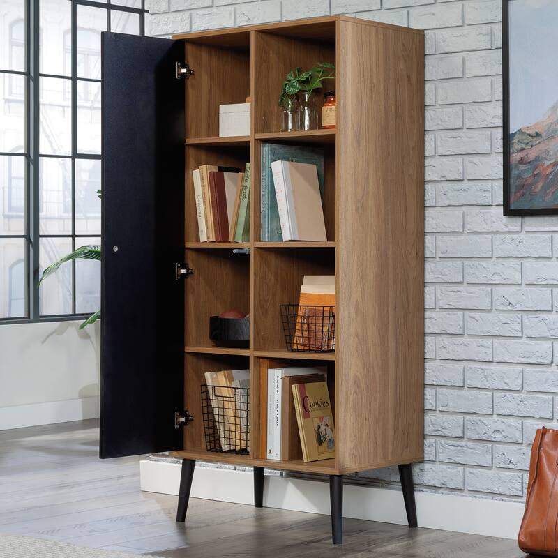 Brown and Black Tall Storage Cabinet with Adjustable Shelves 58 Inch High