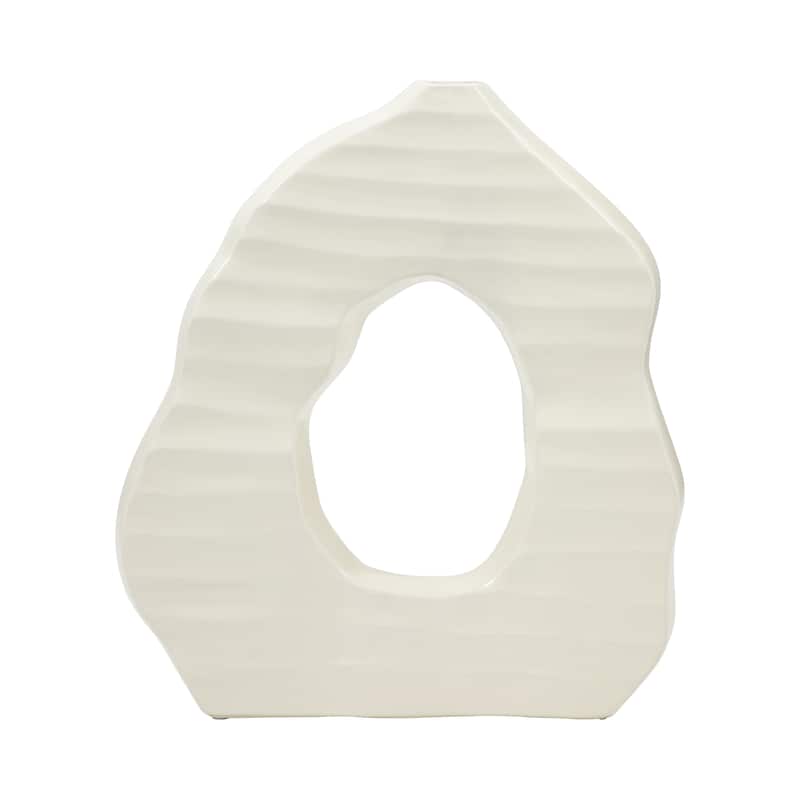 Sagebrook Home Ivory Ribbed Ceramic Open-cut Vase, Elegant Home Decor, Classic ivory palette for an elegant touch - 13" x 3" x 14"