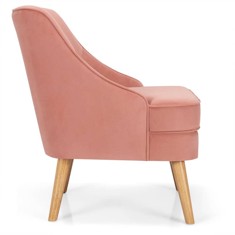 Costway Accent Chair Velvet Upholstered Single Sofa with Rubber Wood - 27'' x 25'' x 30''