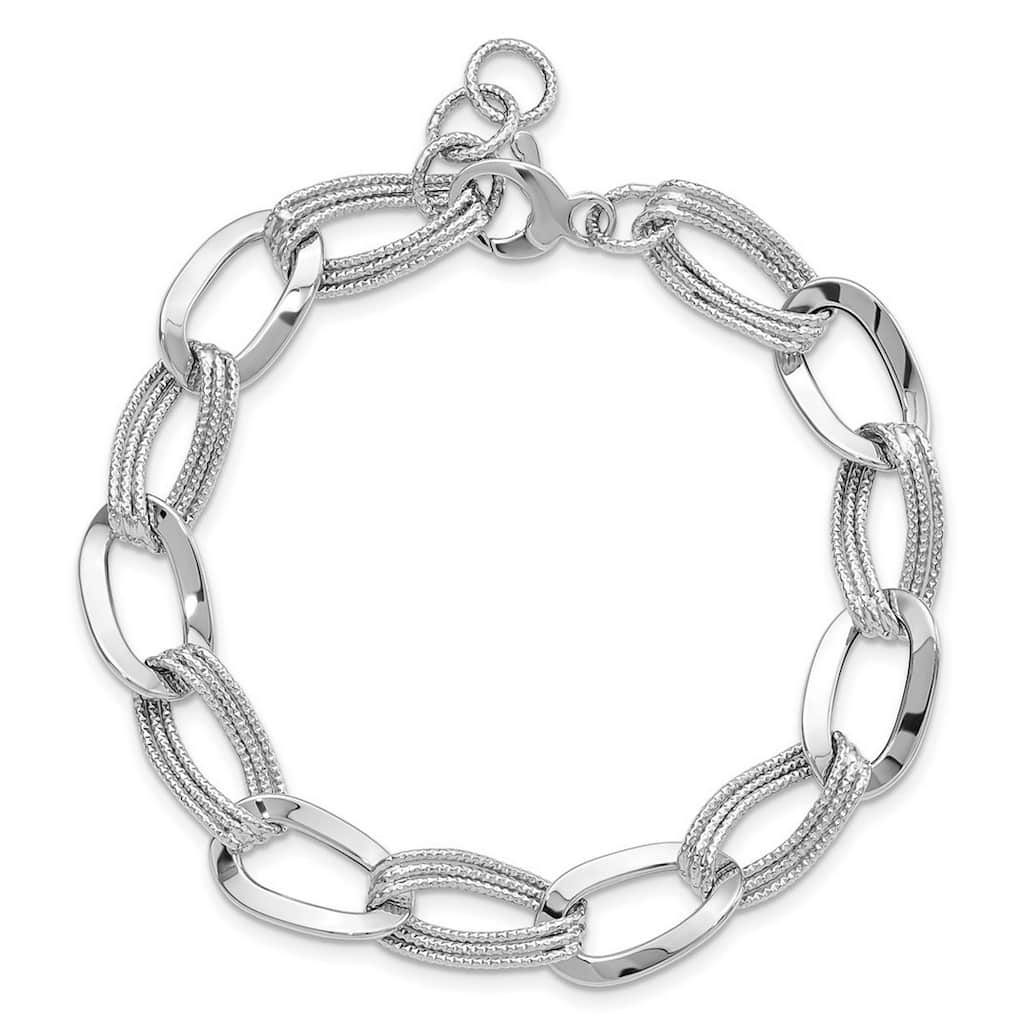 Curata 14k White Gold 8" 11mm Alternating Textured Twisted Links Bracelet