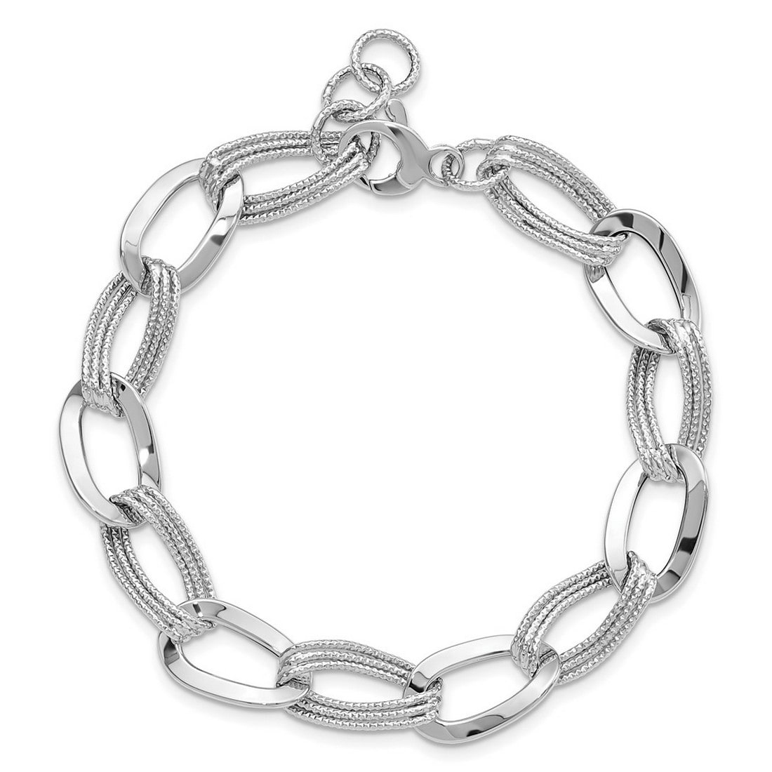 Curata 14k White Gold 8" 11mm Alternating Textured Twisted Links Bracelet