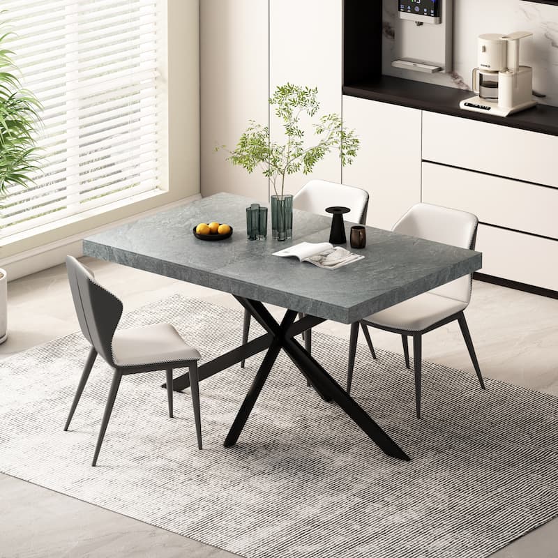 Retro Rectangular Stretch Dining Table with Cross Iron Base