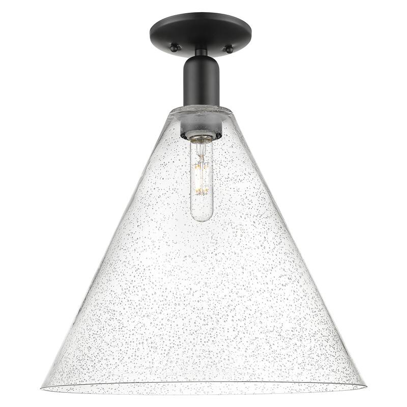 Innovations Lighting 716-1C-19-16 Berkshire Glass Semi-Flush Berkshire - Matte Black / Seedy