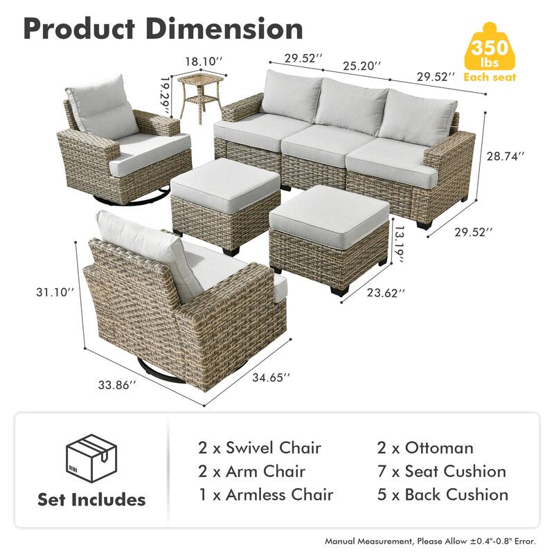 OVIOS 8-Piece T Shaped Seat Swivel Chair Patio Conversation Set