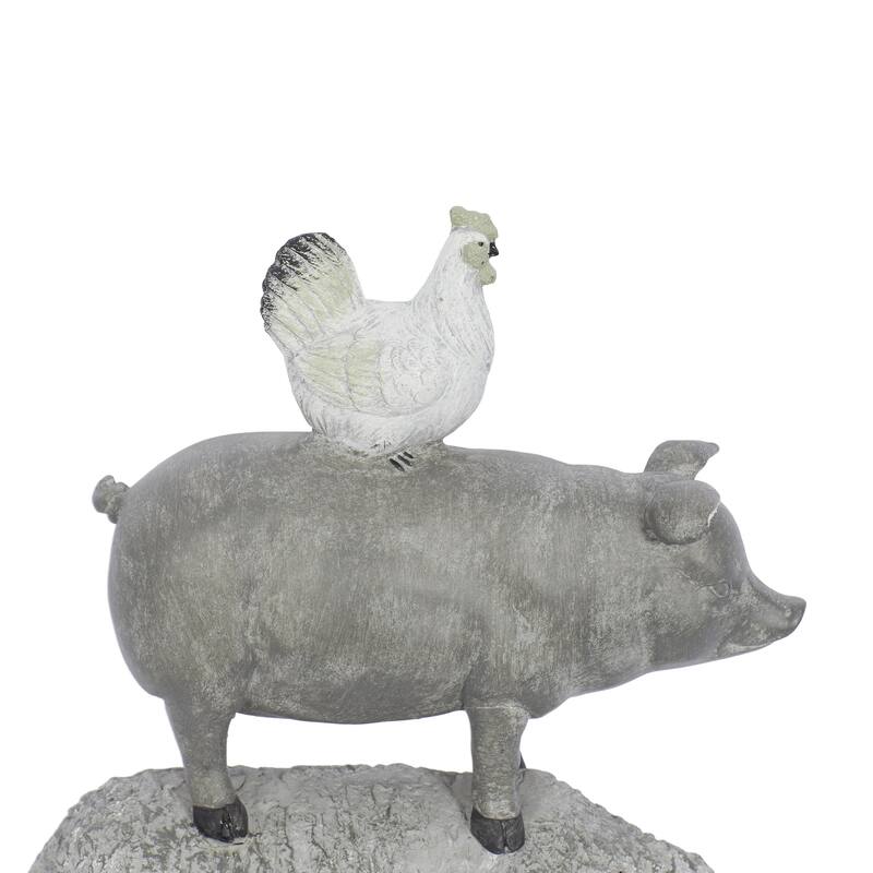Gray Polystone Stacked Farm Animals Decorative Sculpture