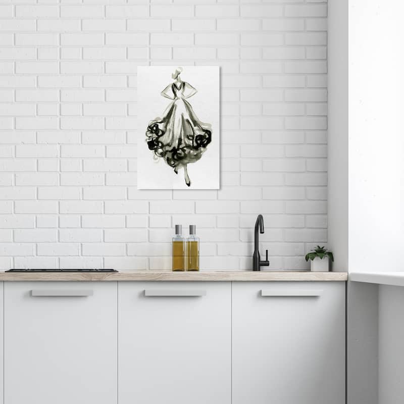 Wynwood Studio Canvas Fashion and Glam Elegant Dress Flow IV Black and Glam Wall Art Canvas Print - 24 x 16