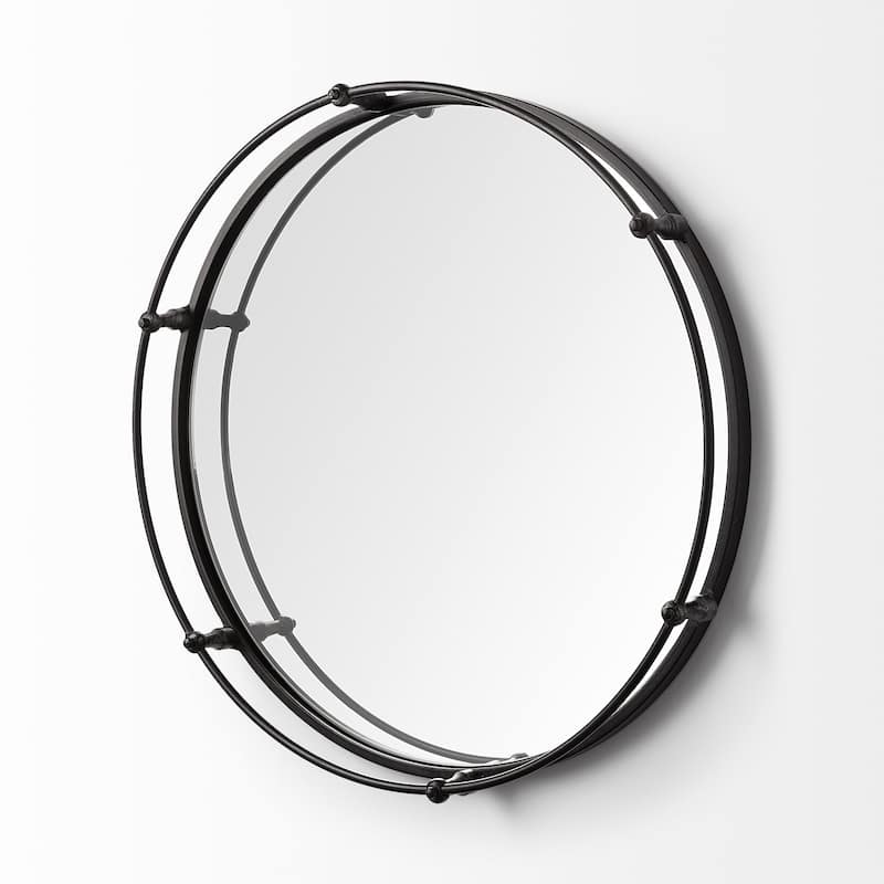 24" Natural Finish Metal With Mirrored Glass Bottom Round Tray - 5" x 24"