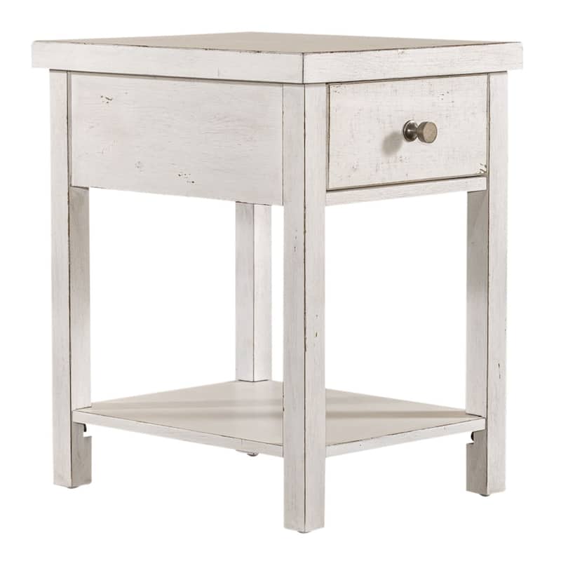 Modern Farmhouse Flea Market White Drawer Chair Side Table