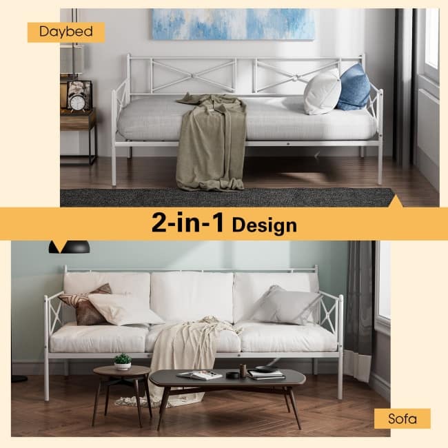 Metal Daybed Twin Bed Frame Stable Steel Slats Sofa Bed