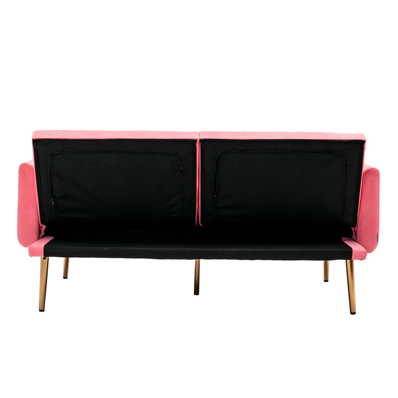 65.35" Velvet Futon Sofa Bed with Adjustable Backrest