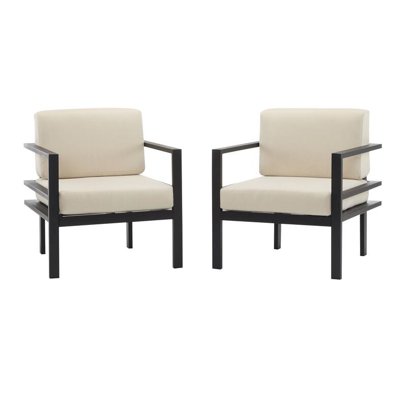 Modern Outdoor Lounge Chair with Aluminum Frame and Weather-Resistant Cushions - Beige+Black