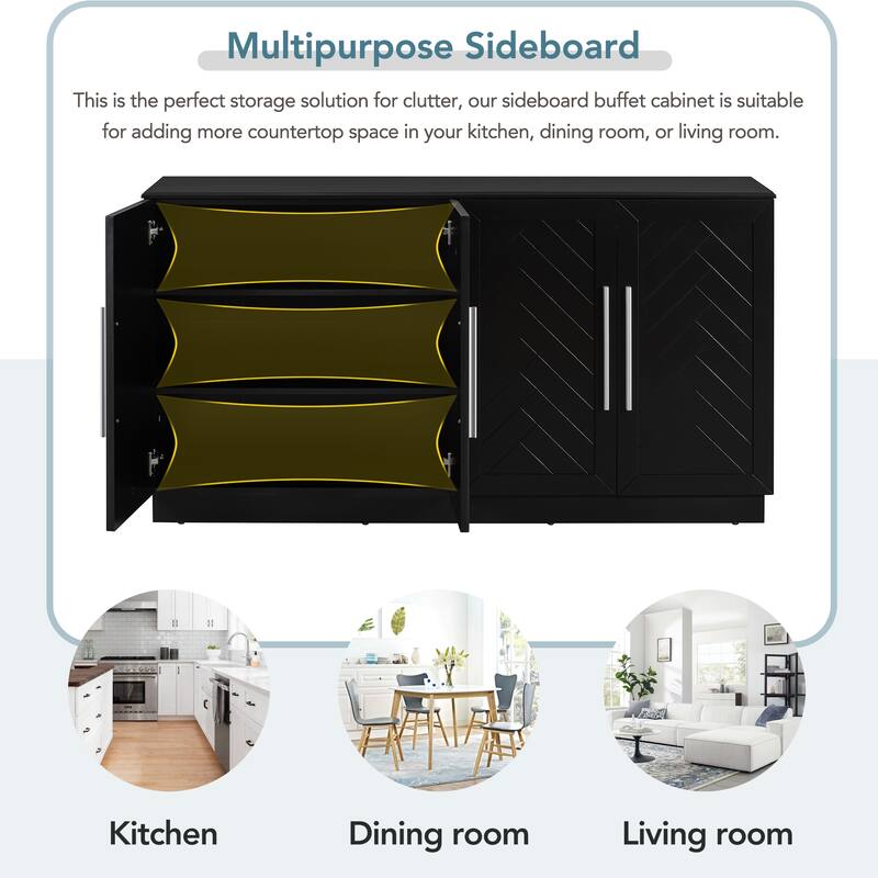 Rectangular Sideboard with 4 doors and metal handles
