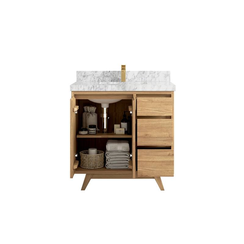 Willow Collections 36 in. W x 22 in. D Madison Teak Center Sink Bathroom Vanity with Countertop