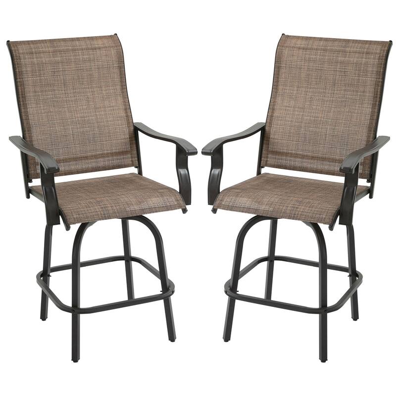Outsunny Set of 2 Outdoor Swivel Bar Stools with Armrests, Bar Height Patio Chairs with Steel Frame for Balcony, Poolside - N/A