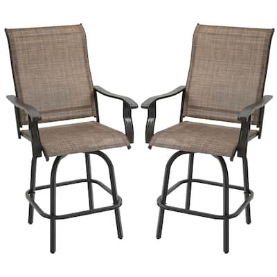 Set of 2 Outdoor Swivel Bar Stools with Armrests, Steel Frame