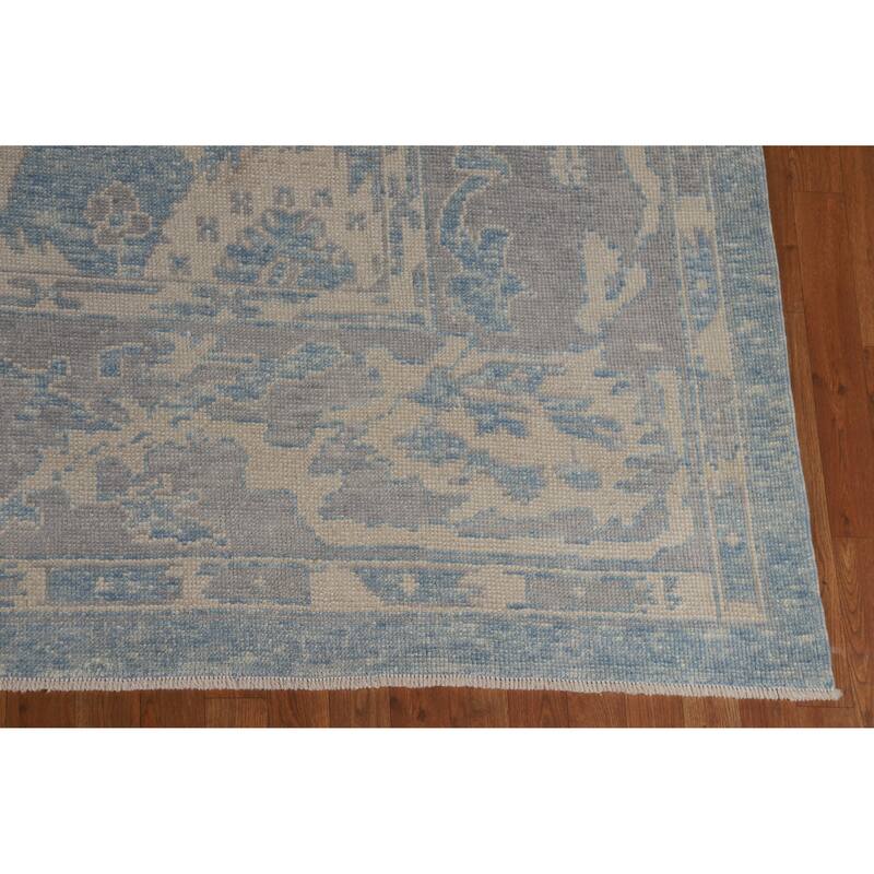 Hand Knotted Oriental 100% Wool Carpet Transitional All-Over Navy Blue & Blues Oushak Area Rug - 12' 6'' X 9' 11''