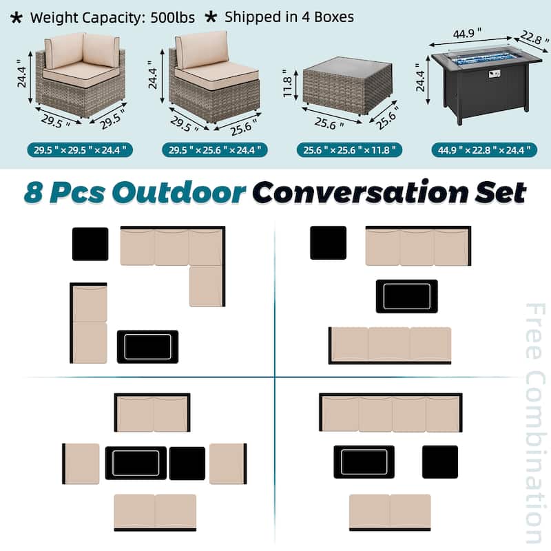 8 Piece Sectional Seating Group with Fire Pit