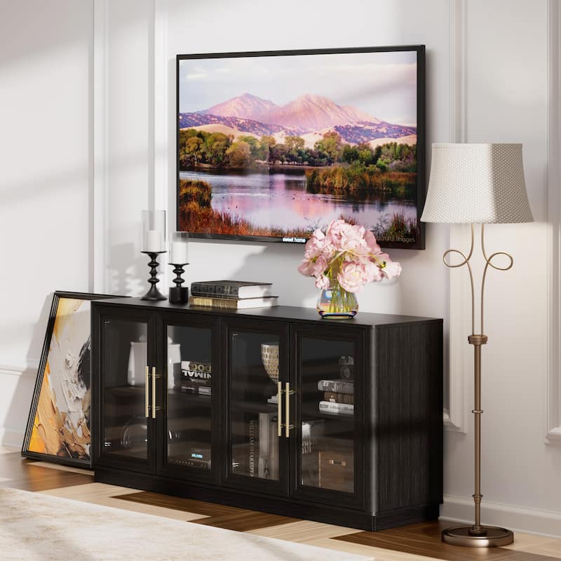 Modern Glass Door Buffet Cabinet with 4 Doors