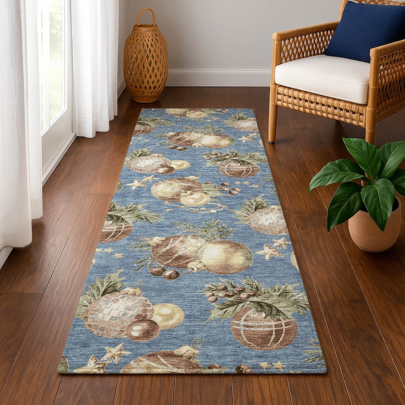 Premium Washable Super Soft Holiday Ornament Mayfield Rug - Denim - 2'3" x 7'6"
