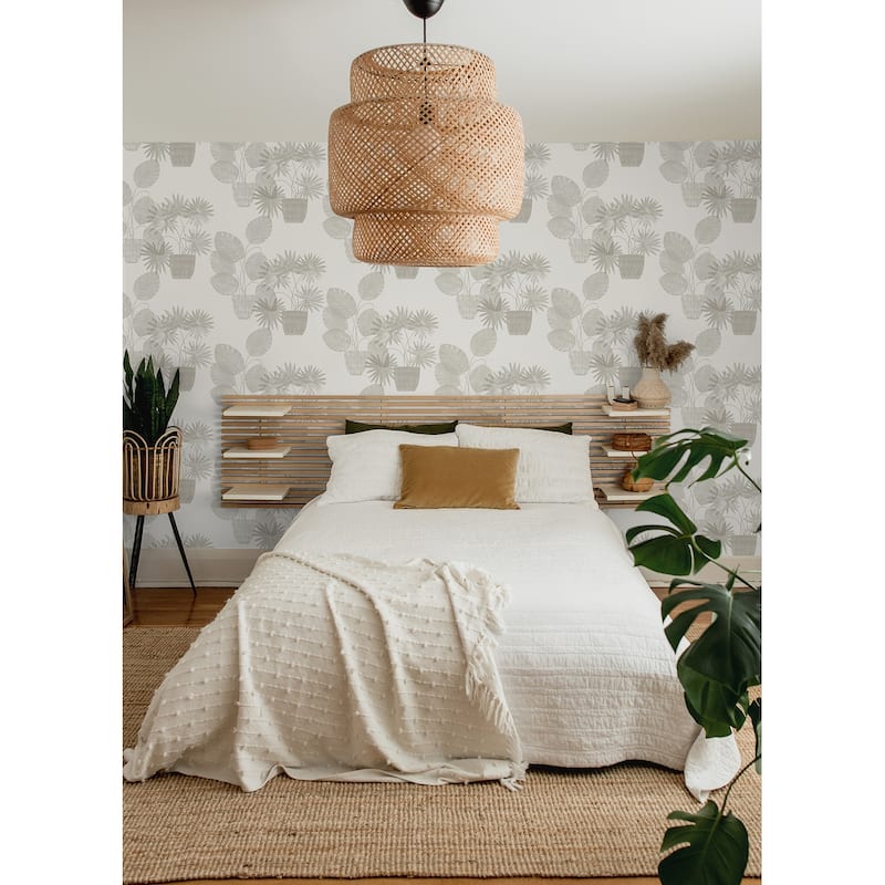 A-Street Prints Aida Light Grey Potted Plant Wallpaper