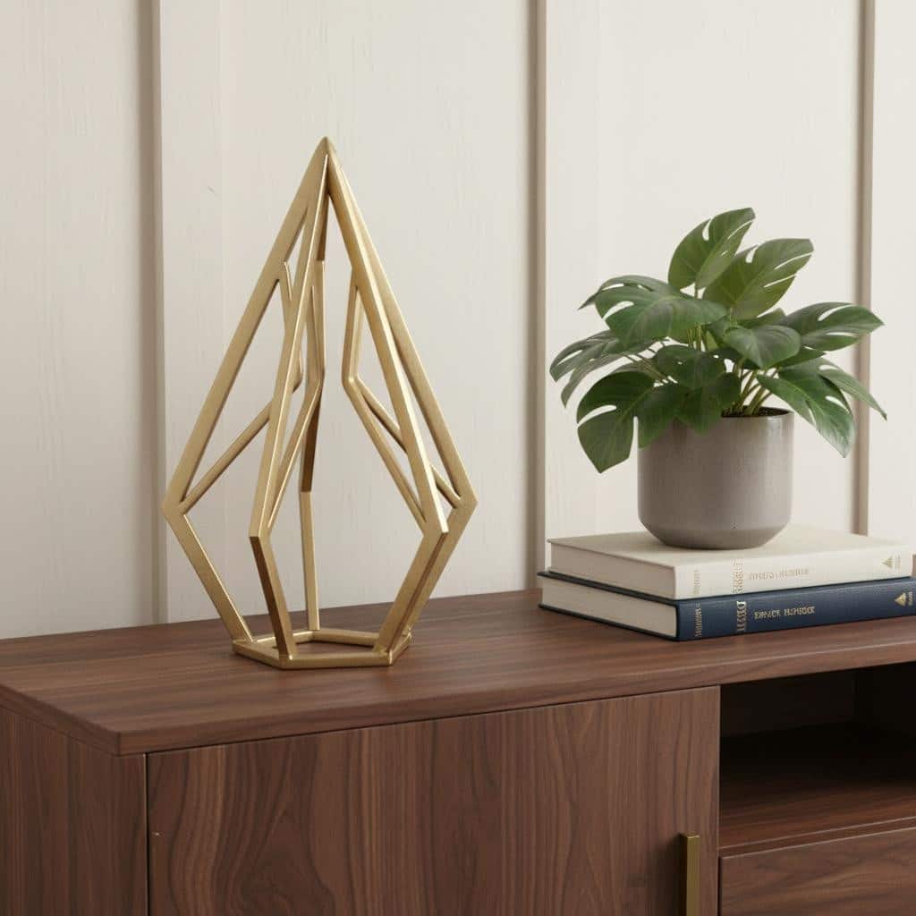 HomeRoots 10" Gold Metal Open Geometric Tabletop Sculpture - 6.25 in. x 10.25 in. x 6.00 in.