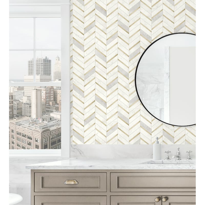 Seabrook Designs Chevron Faux Tile Prepasted Wallpaper - 20.5 in. W x 33 ft. L