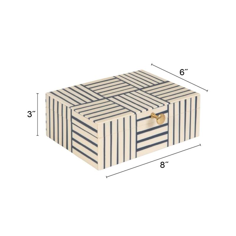 Resin Box with Striped Block Pattern and Gold Clasp