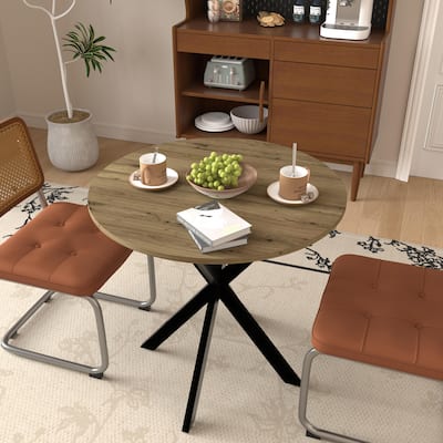 31.5 Inch Round Dining Table, Small Circle Kitchen Table with Metal Black Legs for 2-4 people,Modern Dining Room Table,