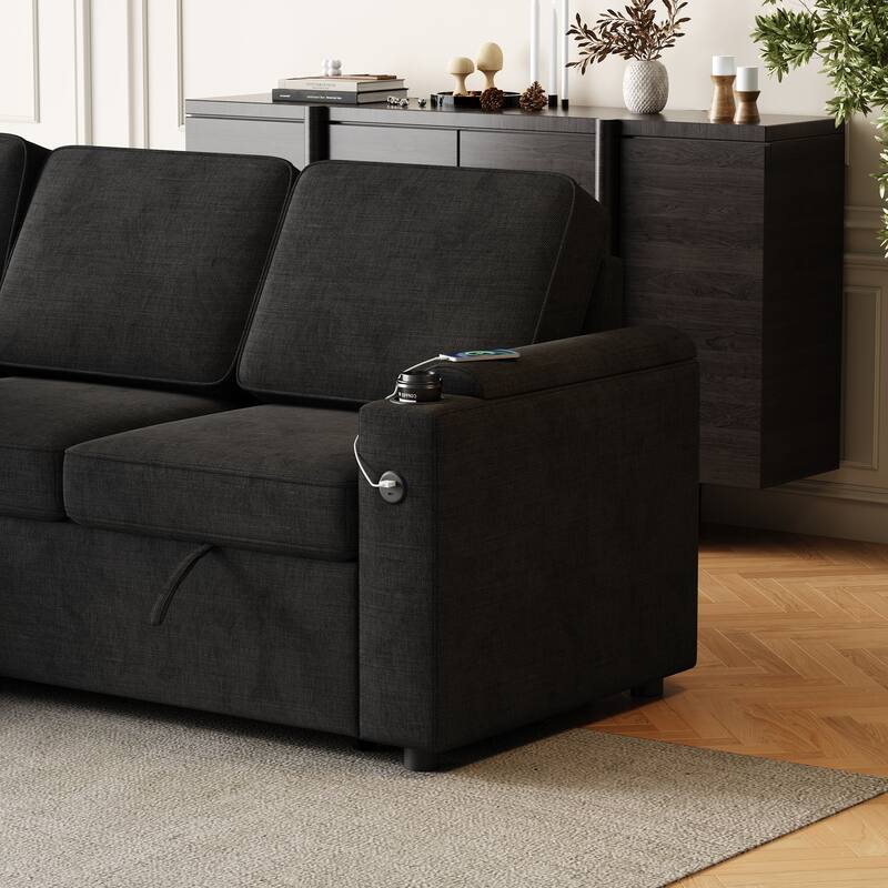 Sleeper Sofa with Storage, Cup Holder and USB Charging Port,Couch with Pull Out Bed, Daybed for Living Room Bedroom