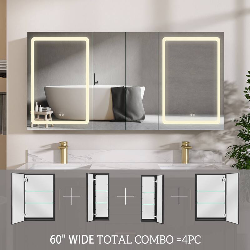 ZEAFIVE LED Black Bathroom Medicine Cabinet Surface Mount Defog Medicine Cabinet 3 Lights Dimmable