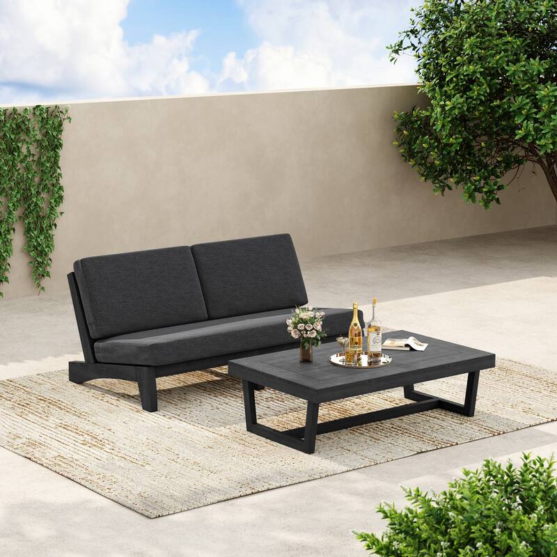 3-Seat Outdoor Sofa Set with Solid Wood Coffee Table, Weather-Resistant Cushions