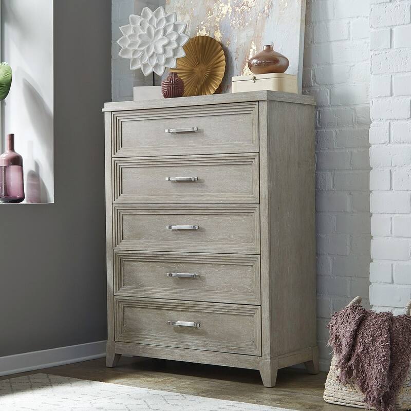Belmar Washed Taupe & Silver Champagne 5 Drawer Chest - Washed Taupe