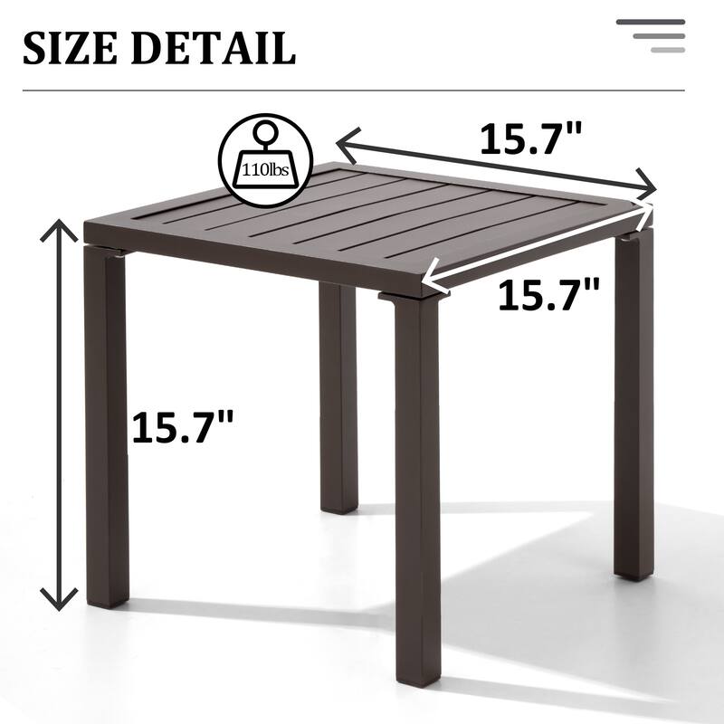 VredHom Outdoor Square Side Table Aluminum End Table - 15.7" L x 15.7" W x 15.9" H