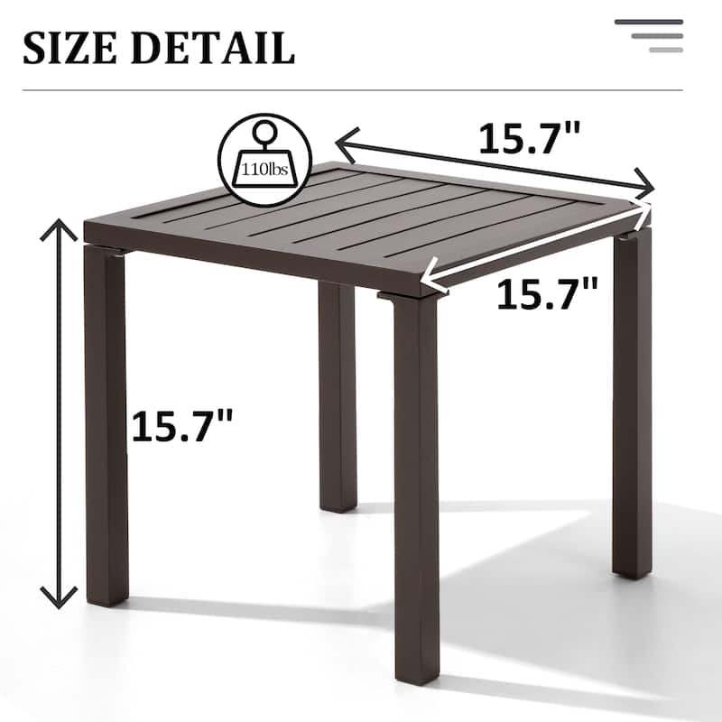 VredHom Outdoor Square Side Table Aluminum End Table - 15.7" L x 15.7" W x 15.9" H