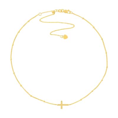 Curata 14k Yellow Gold 16" Sideways Small Cross Choker Necklace (Lobster)