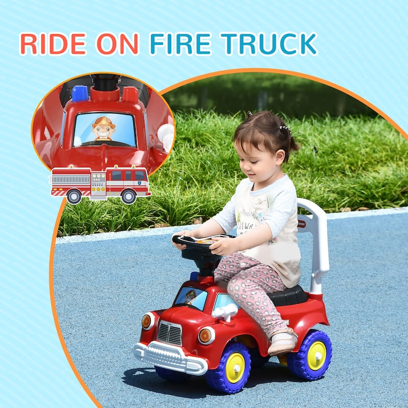 Ride-On Fire Truck for Toddlers, Foot-Powered with Lights & Music, Safe Design - Red