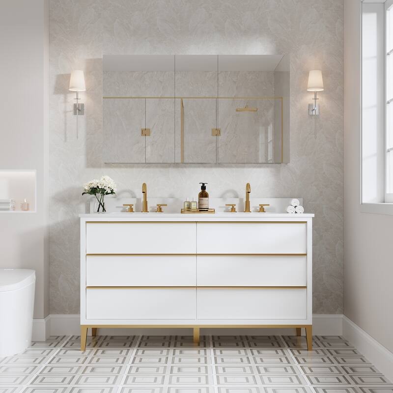 52"W X 30'H Bathroom Recessed or Surface Wall Mount Medicine Cabinet With Adjustable Glass Shelves