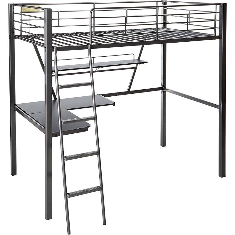 Contemporary Metal Loft Bed with Desk, Black and Silver Size - Twin