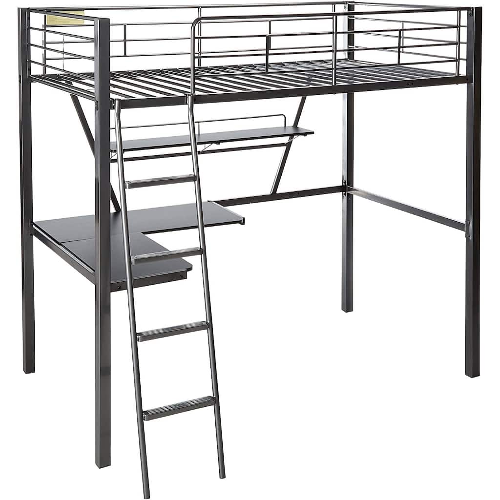 Contemporary Metal Loft Bed with Desk, Black and Silver Size - Twin