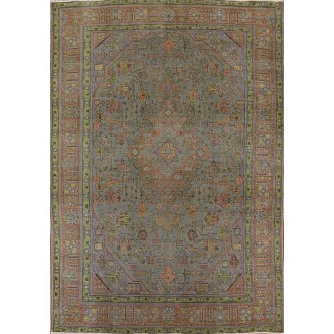 Geometric Vintage Tabriz Persian Area Rug Hand-knotted Wool Carpet - 7'11" x 10'8"