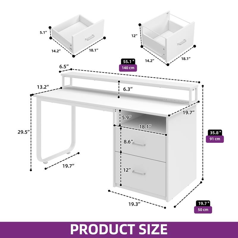 Moasis Home Office LED Light Computer Desk with Cabinet and Power Outlets