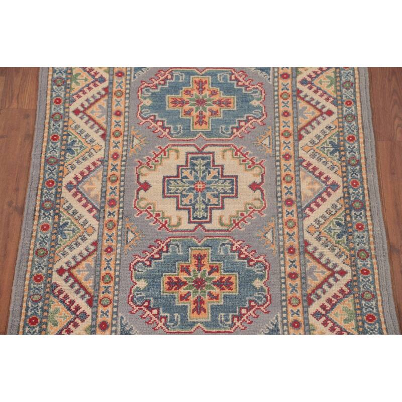 Geometric Kazak Oriental Foyer Rug Handmade Traditional Wool Carpet - 2'9" x 4'1"