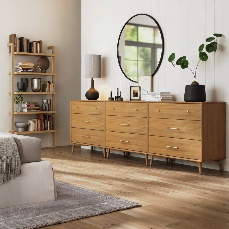 Harper Mid Century Modern Dresser, Solid Wood Dresser for Bedroom with 3 Drawers and Metal Drawer Pulls