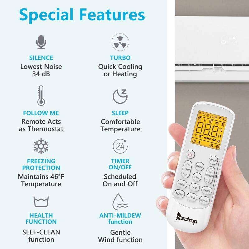 ZOKOP 12000 BTU 115V Mini Split Air Conditioner with Heater and Remote