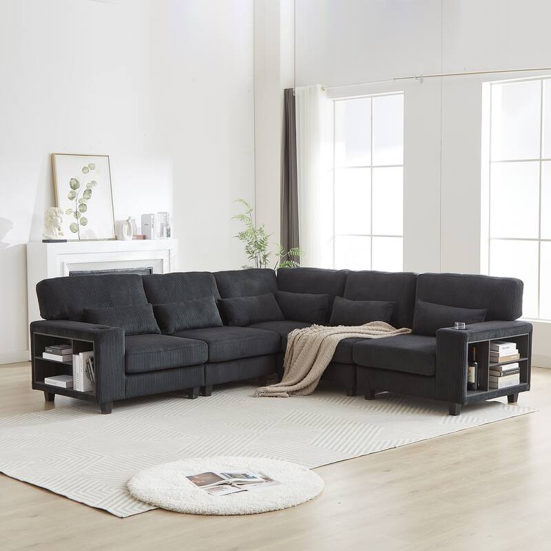 102.75" Corduroy L-Shaped Modular Sectional Sofa with Storage
