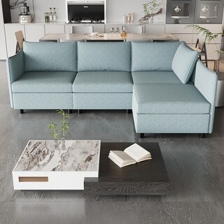 Antique Blue 4-piece Modular Sectional Sofa with Storage Seats ...